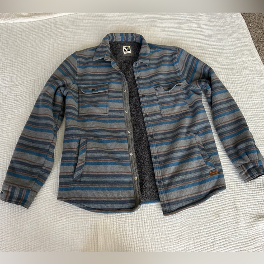Men's Striped Blue & Gray Lightweight Shirt Jacket by Unknown Brand
